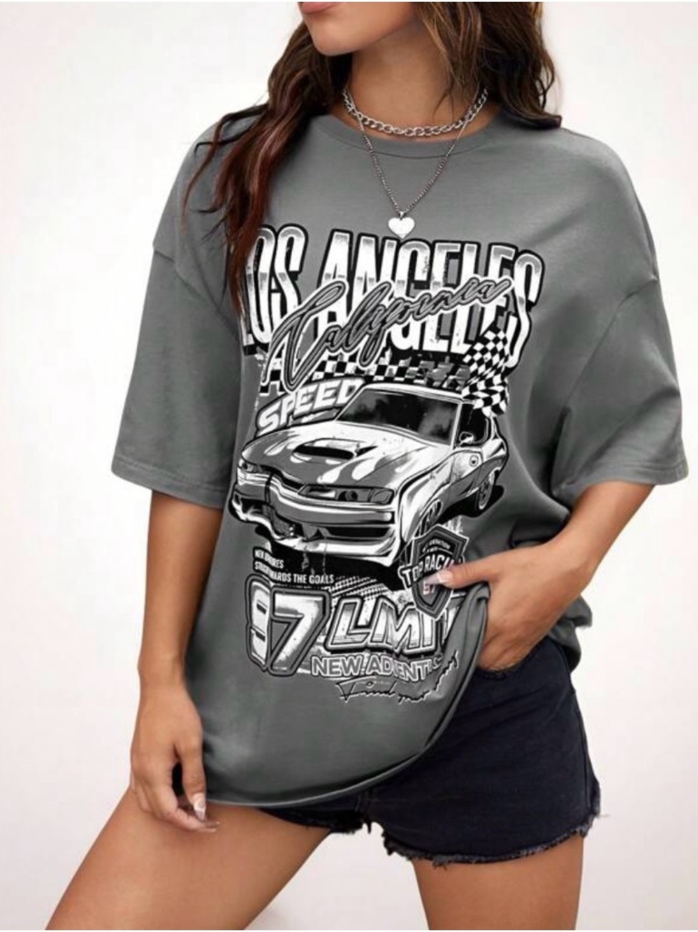 Los Angeles Graphic Tee - Gray Muscle Car Print